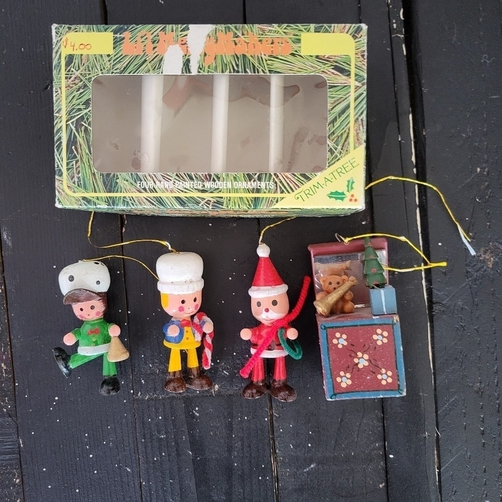 Lil Merry Makers Vintage 1980 Christmas Tree Ornaments Decor 4 Piece Set Home
